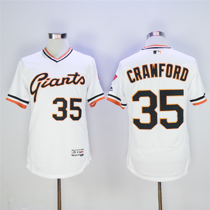Men's San Francisco Giants #35 Brandon Crawford White Throwback Flexbase Stitched MLB Jersey